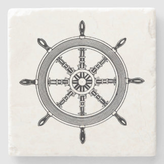 Vintage Ships Wheel Nautical Stone Coaster