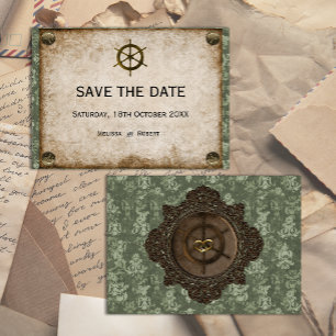 Vintage Ship's Wheel Steampunk Wedding Save The Date
