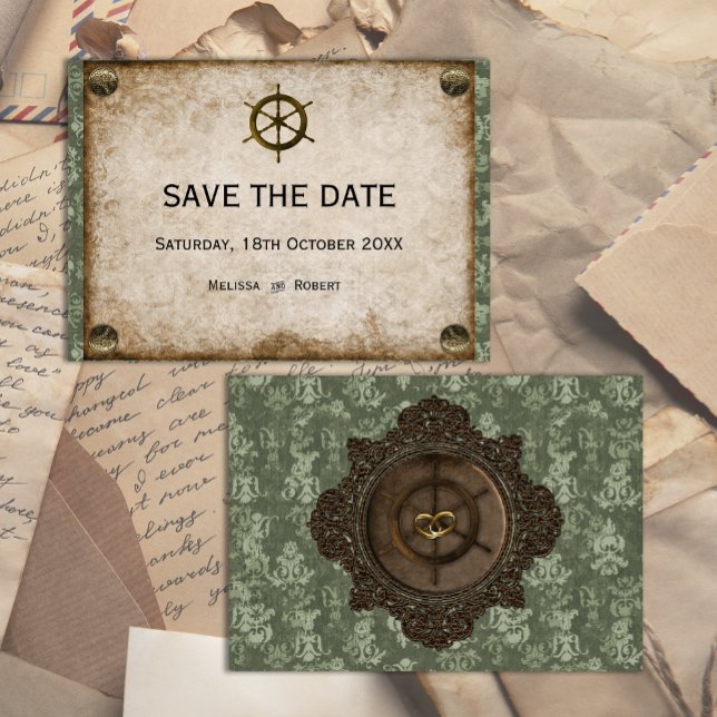 Vintage Ship's Wheel Steampunk Wedding Save The Date (Creator Uploaded)