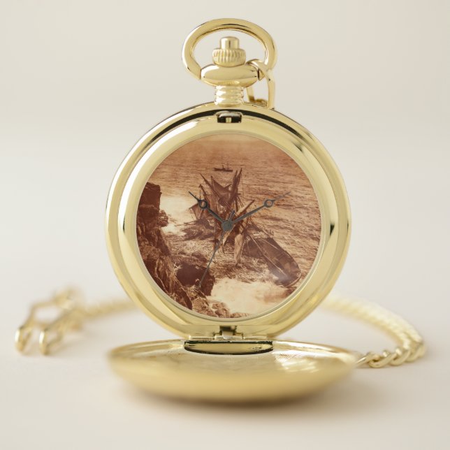 Vintage Shipwreck - Sailing Ship Antique Photo Pocket Watch (Inside)