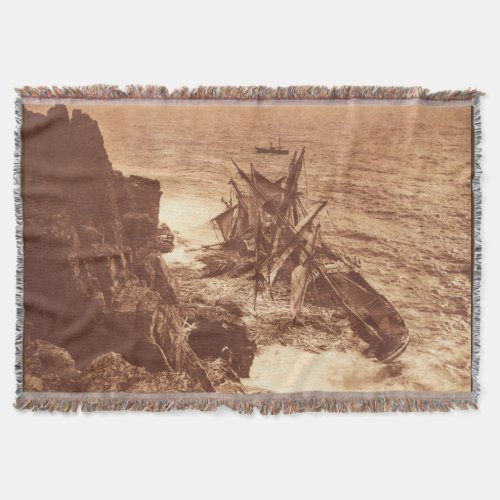 Vintage Shipwreck _ Sailing Ship Antique Photo Throw Blanket