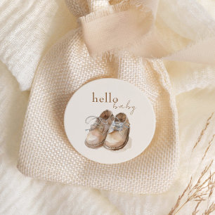 Vintage Shoes Boho Minimalist Boy Baby Shower Classic Round Sticker