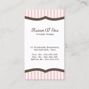 Vintage Shop Pink Stripe Business Card