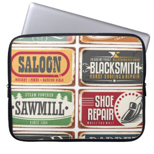 Vintage shop posters collection. Retro store tin s Laptop Sleeve