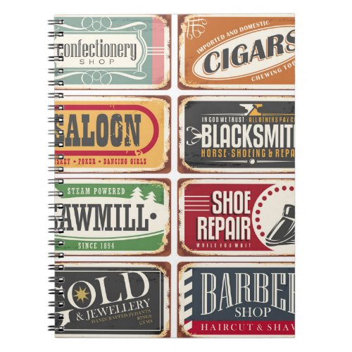 Vintage shop posters collection Retro store tin s Notebook