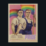 Vintage SHOUT IT Pride Postcard<br><div class="desc">Vintage Soviet War propaganda style postcard design featuring an Asian and a blonde Russian man waving a rainbow pride flag with their hands touching. The men are wearing overalls standing against a pink background. The slogan along the bottom reads Shout it from the rooftops, shout it out loud, shout it...</div>