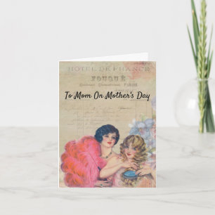 Vintage Show Girls Hotel France Flowers Feathers Holiday Card