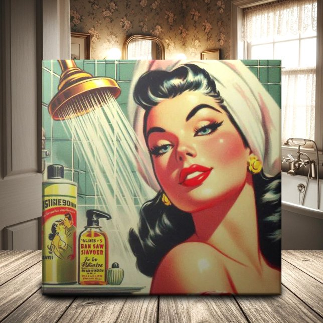 Vintage Shower Pin Up Ceramic Tile (Creator Uploaded)