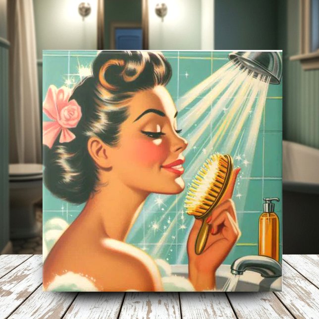 Vintage Shower Pin Up Ceramic Tile (Creator Uploaded)