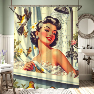 Vintage Shower Pin Up Curtain