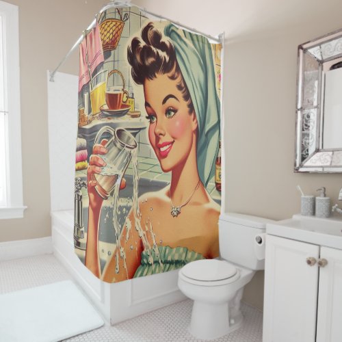 Vintage Shower Pin Up Girl Shower Curtain