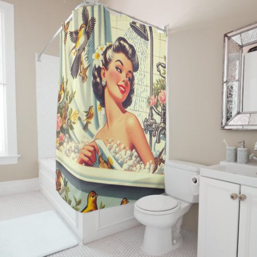 Vintage Shower Pin Up Shower Curtain