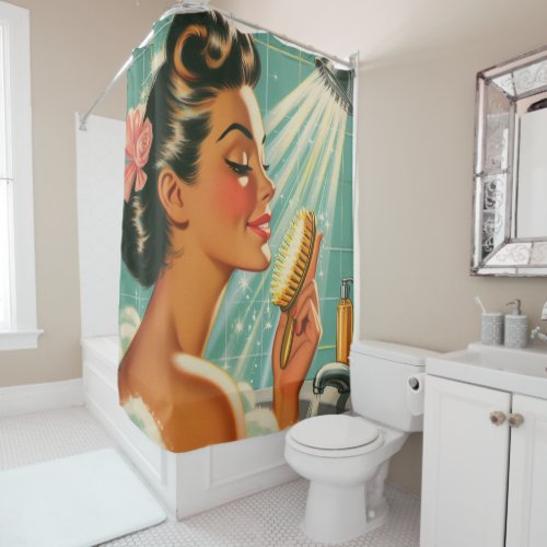 Vintage Shower Pin Up Shower Curtain