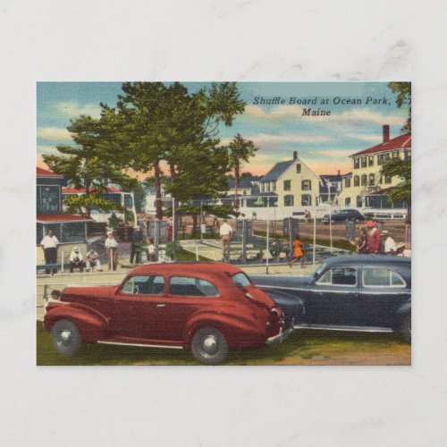 Vintage Shuffle Board Ocean Park Maine Cars Postcard