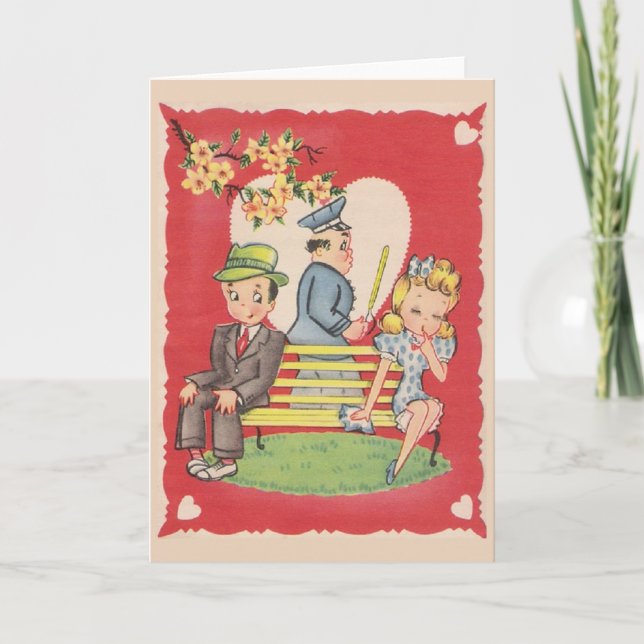 Vintage Shy Boy Valentine's Day Note Card (Front)