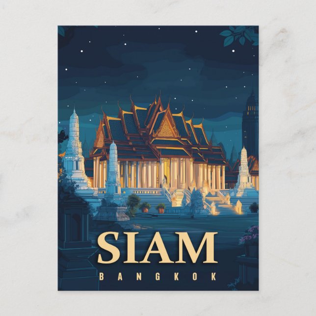 Vintage Siam Bangkok Temples Travel Postcard (Front)