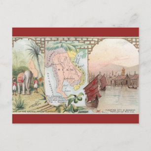 Vintage Siam Thailand Map Postcard