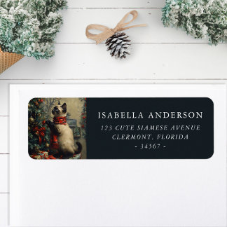 Vintage Siamese Cat Christmas Return Address Label