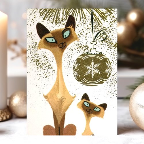 Vintage Siamese Christmas Cats Holiday Card