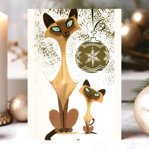 Vintage Siamese Christmas Cats Holiday Postcard