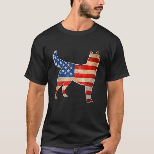 Vintage Siberian Husky Dog American Flag 4th Of Ju T_Shirt