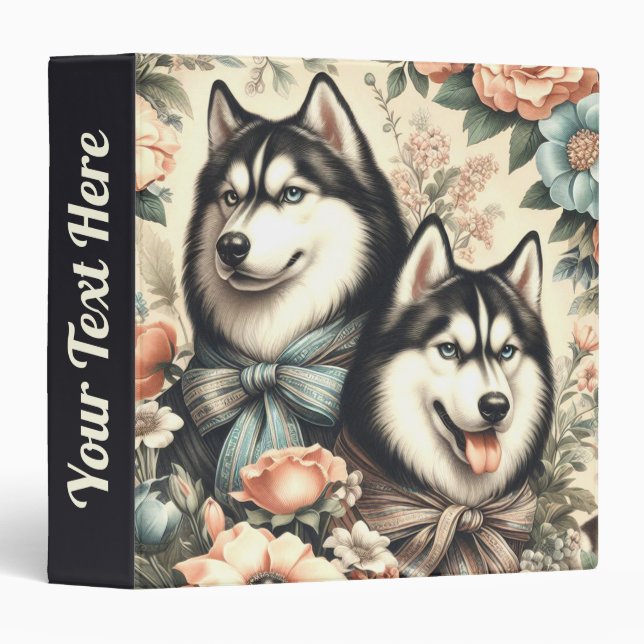 Vintage Siberian Husky  Illustration 3 Ring Binder (Front/Spine)