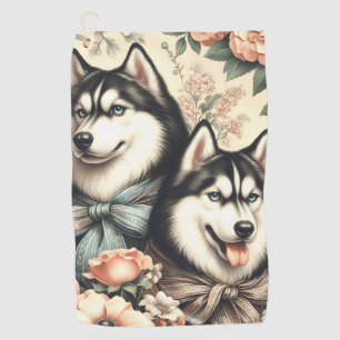 Vintage Siberian Husky Illustration Golf Towel