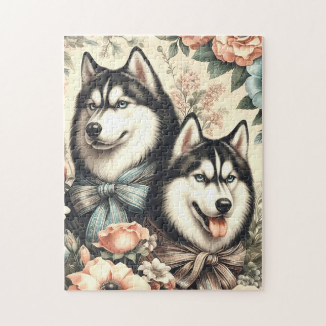 Vintage Siberian Husky  Illustration Jigsaw Puzzle (Vertical)