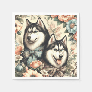 Vintage Siberian Husky Illustration Napkins