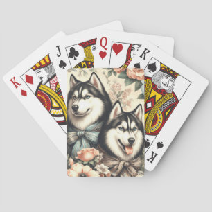 Vintage Siberian Husky Illustration Poker Cards