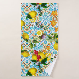 Vintage Sicilian lemon garden Bath Towel