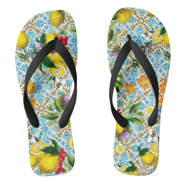 Vintage Sicilian lemon garden Flip Flops (Footbed)
