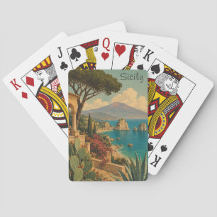 Vintage Sicily Italy Mediterranean Island Travel Poker Cards