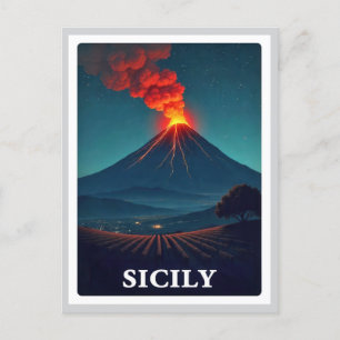 Vintage Sicily Italy Mount Vesuvius Naples Travel Postcard