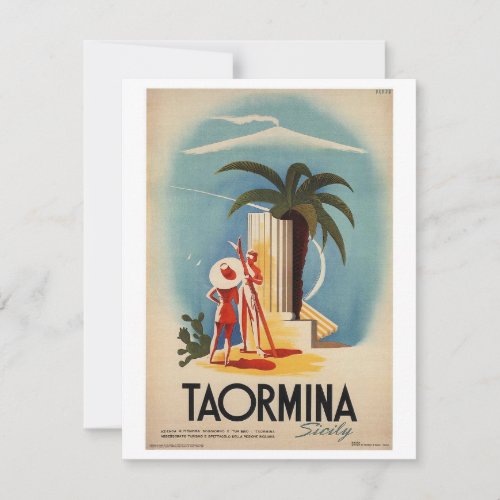 Vintage Sicily Travel Poster Flat Card _ TAORMINA