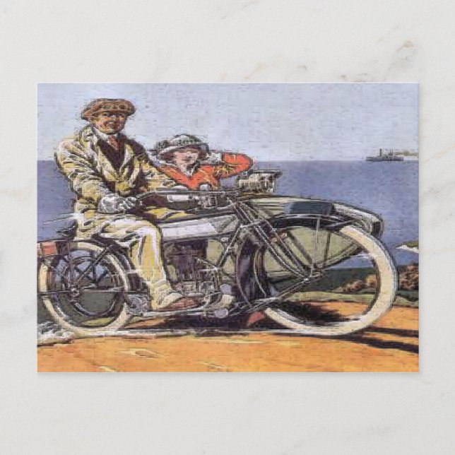 Vintage Sidecar Mortorcycle Postcard (Front)