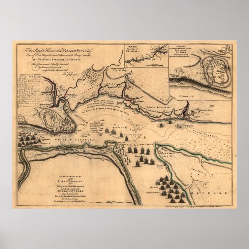 Vintage Siege of Quebec Map 1768 Poster