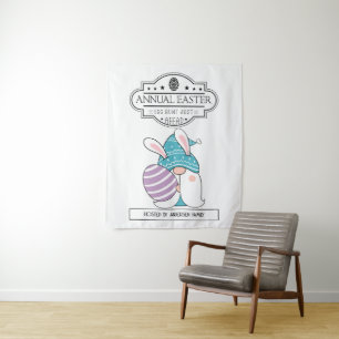 Vintage Sign Annual Easter Egg Hunt Bunny Gnome Tapestry