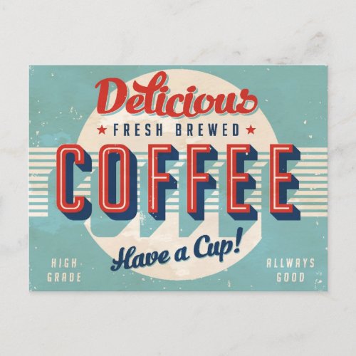 Vintage sign _ Fresh Brewed Coffee Postcard