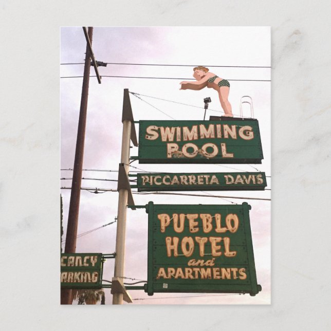 Vintage Sign Hotel Swimming Pool Postcard (Front)