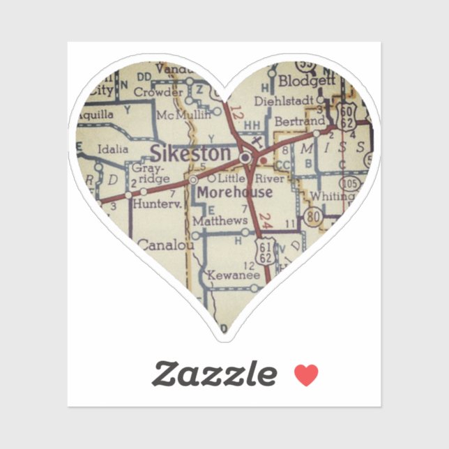 Vintage Sikeston Map Sticker (Sheet)