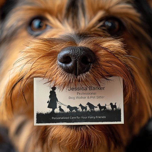 Vintage Silhouette Dog Walker and Pet Sitter Business Card