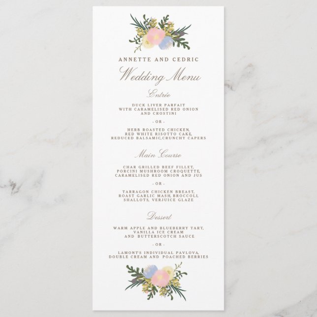 Vintage Silhouette Spring Floral Wedding Menu (Front)