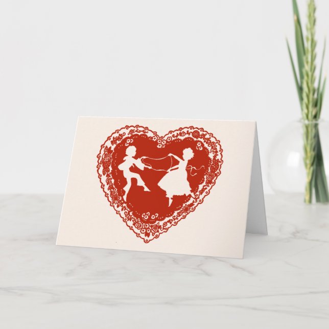 Vintage Silhouette, Valentine Doily Holiday Card (Front)