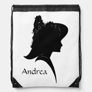Vintage Silhouette Woman in Hat Personal Drawstring Bag