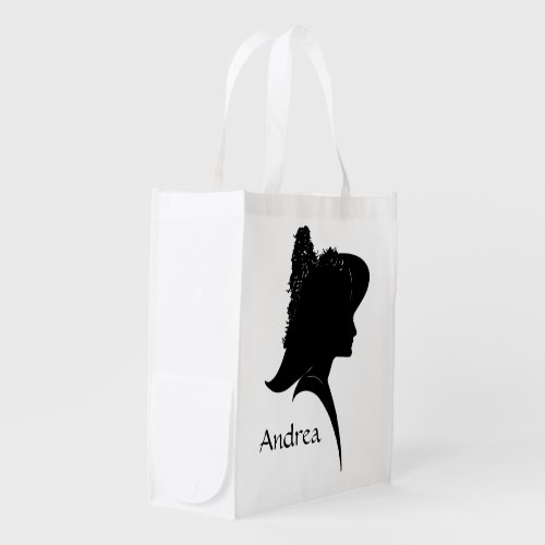 Vintage Silhouette Woman in Hat Personal Grocery Bag