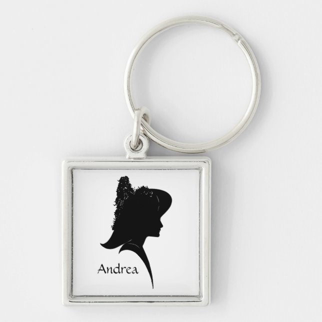 Vintage Silhouette Woman in Hat Personal Keychain (Front)