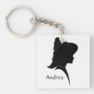 Vintage Silhouette Woman in Hat Personal Keychain