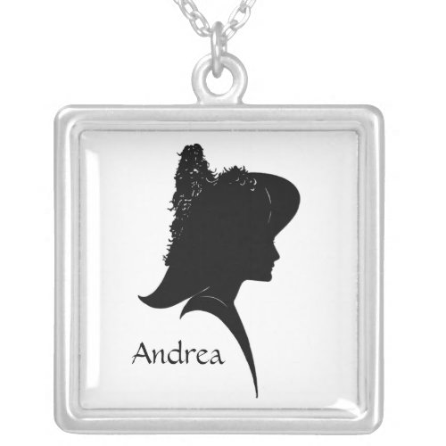 Vintage Silhouette Woman in Hat Personal Silver Plated Necklace