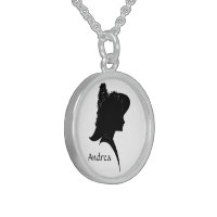 Vintage Silhouette Woman in Hat Personal Sterling Silver Necklace